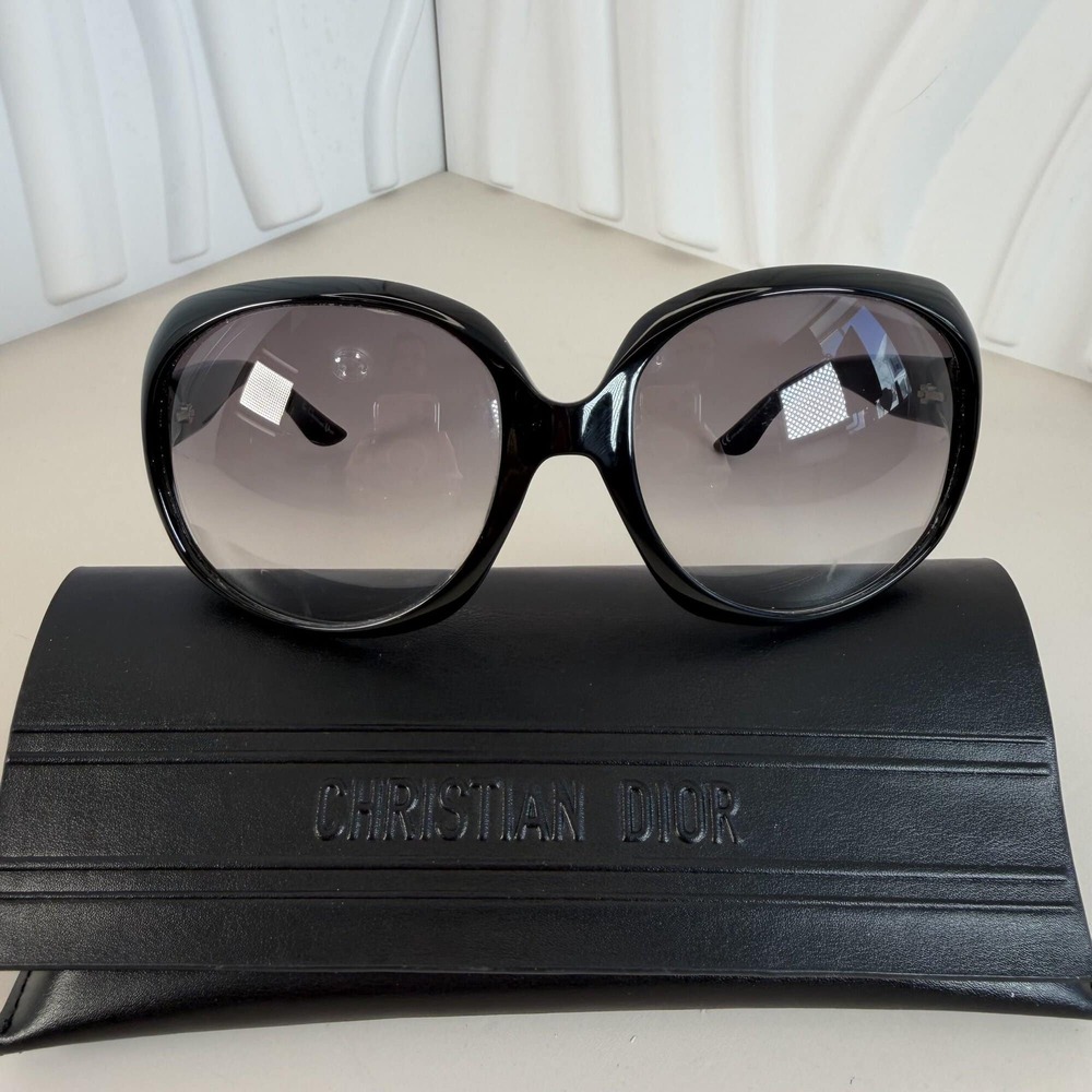 Christian Dior Glossy 1 Oversized Black Sunglasses w/ Case